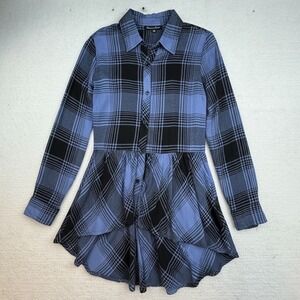 alison‎ andrews blue black plaid shirt dress peplum XS whimsy goth academia
